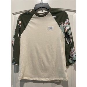 Vans Junior's Raglan sleeve Long Sleeve T-Shirt Size XS tropical print on sleeve